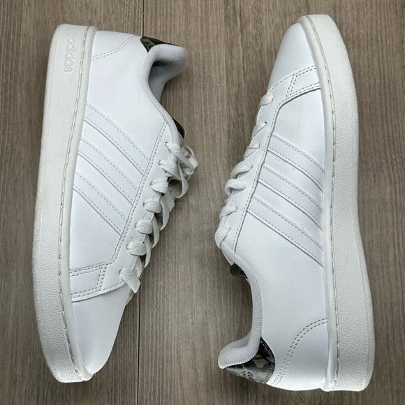 Adidas Shoes Mens Sz 7 Grand Court Tennis Cloudfoam Leather White Camo H04549 - Picture 9 of 12